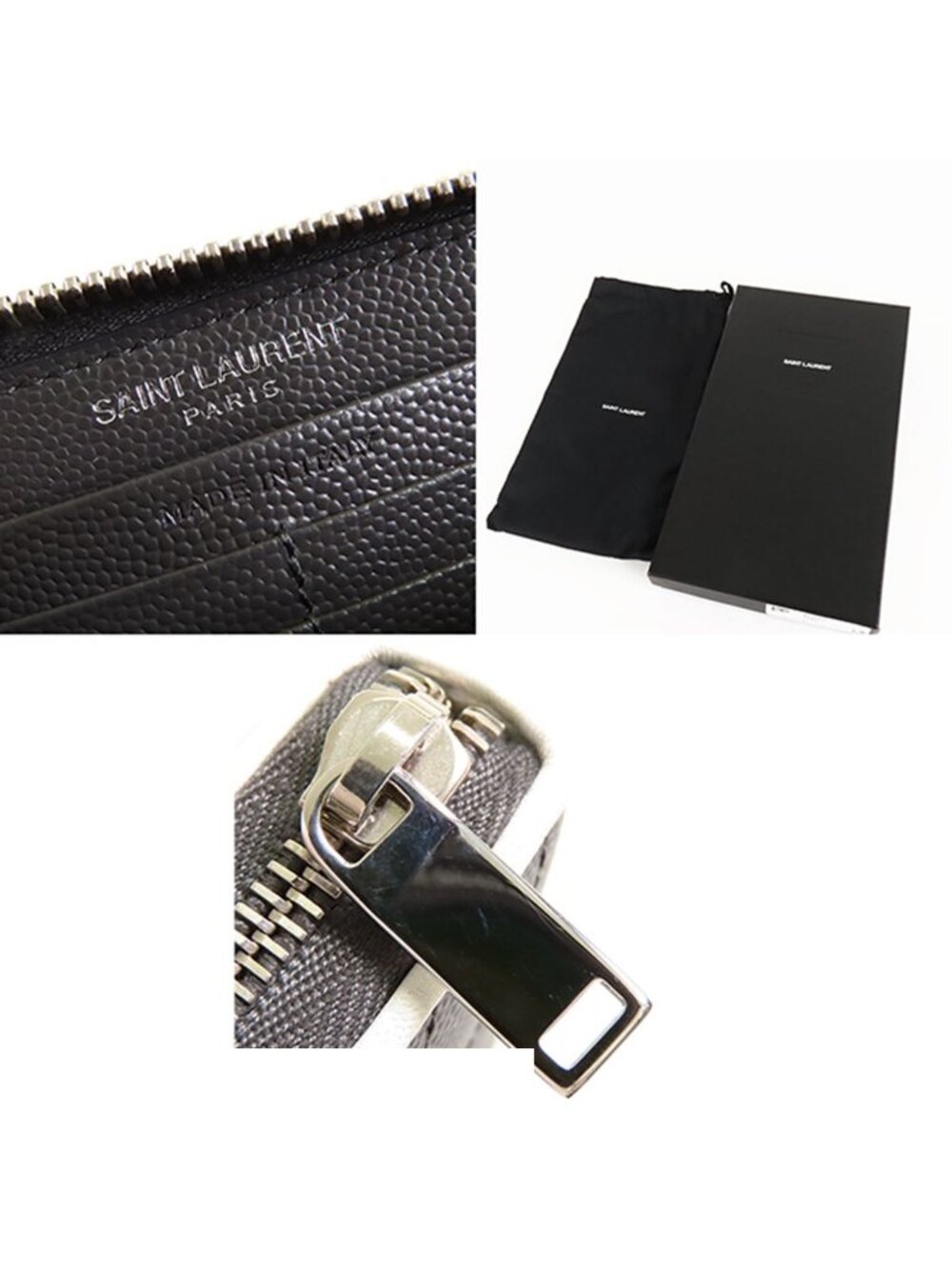 Saint Laurent Monogram Full Zip Wallet Gray White Leather Matelasse - Picture 9 of 9